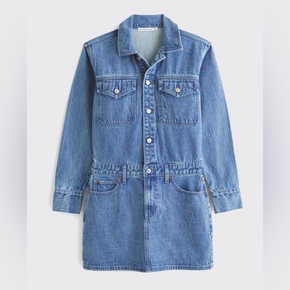 Abercrombie & Fitch Denim Shirt Dress XS Medium Wash Button Front Mini NWT - Picture 5 of 10
